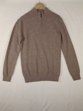 Lanpulux NWT Women's Med Quarter-Zip 100% Wool Long Sleeve Crew Sweater in Taupe